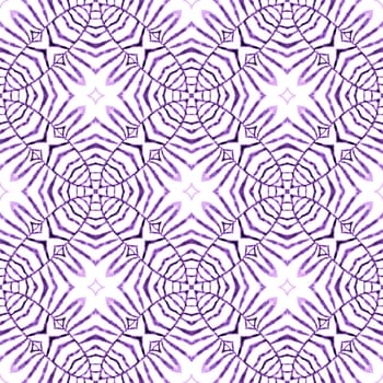 Textile ready curious print, swimwear fabric, wallpaper, wrapping. Purple shapely boho chic summer design. Watercolor medallion seamless border. Medallion seamless pattern.