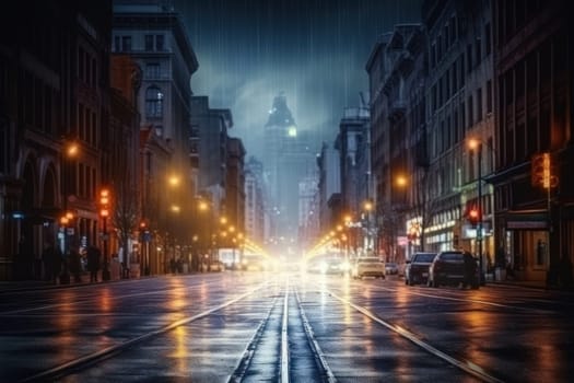 City street Radiance lights night city street landscape Generative AI.