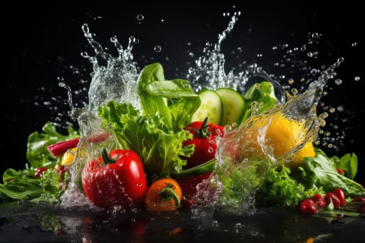 Fresh fruit with water splash, Generative AI.