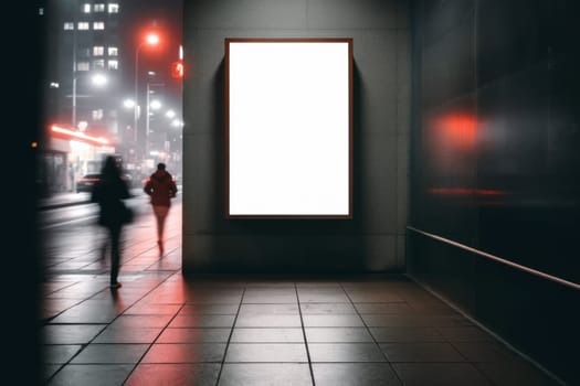 Empty digital billboard on busy street at night, Generative AI.
