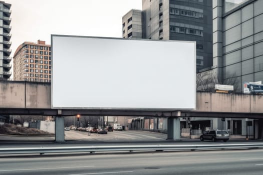 White empty billboard in an urban environment. City streets, Generative AI.