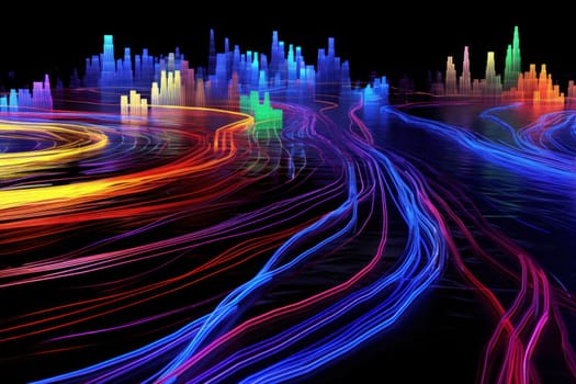 fiber optic speed line, image of modern city network communication concept.