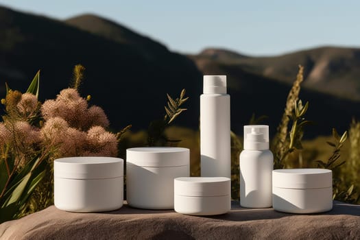 3D render individual skincare product package white blank mockup Generative AI.