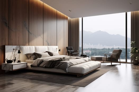 Luxurious modern bedroom 3D render Generative AI.
