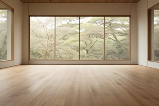 Muji style, Empty wooden room, Cleaning japandi room interior.