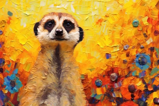 Meerkat made of oil paint modern art with sunflower Generative AI.