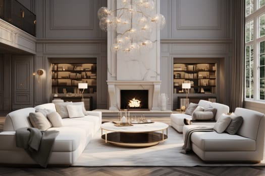 Luxurious living room in modern style with sofa 3D render Generative AI.