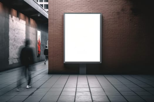 Empty digital billboard on busy street at night, Generative AI.