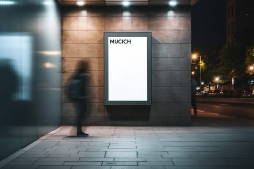 Empty digital billboard on busy street at night, Generative AI.