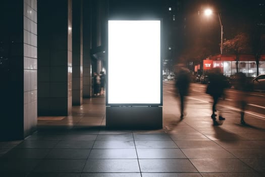 Blank Billboard on City Street at Night Indoor advertising Generative AI.