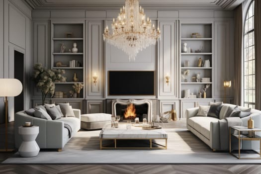 Luxurious living room in modern style with sofa 3D render Generative AI.