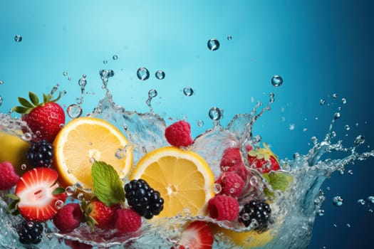 Fresh fruit with water splash, Generative AI.