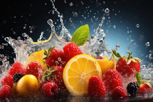 Fresh fruit with water splash, Generative AI.