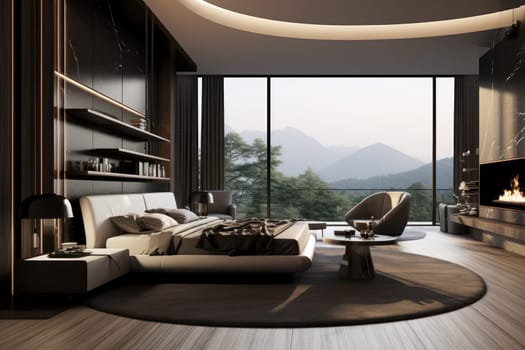 Luxurious modern bedroom 3D render Generative AI.