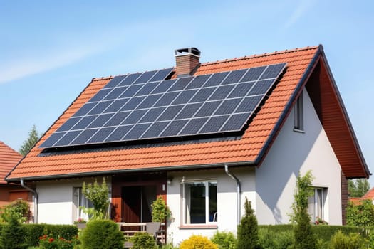 Photograph of a house with solar panel on the roof.