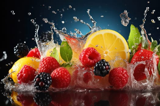 Fresh fruit with water splash, Generative AI.