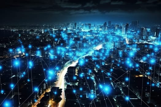 fiber optic speed line, image of modern city network communication concept.