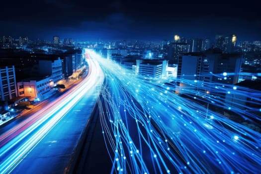 fiber optic speed line, image of modern city network communication concept.