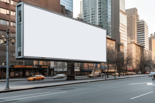 White empty billboard in an urban environment. City streets, Generative AI.