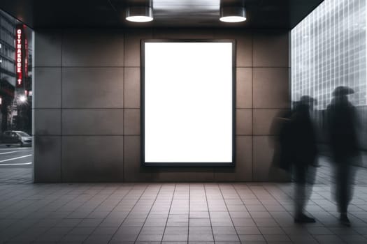 Empty digital billboard on busy street at night, Generative AI.