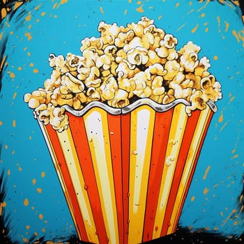 Colorful illustration of overflowing popcorn perfect snack for cinema or theater, in a pop art style