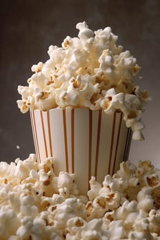 A full box of popcorn perfect snack for cinema on a yellow background.