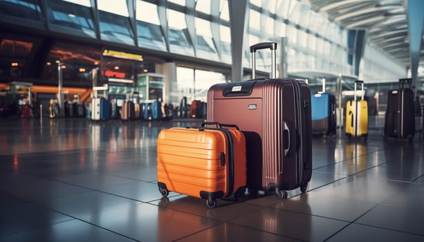 The concept of tourism and travel. Suitcases at the airport. High quality illustration