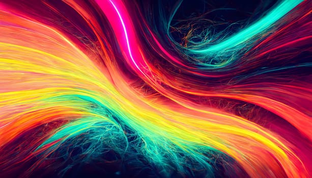 abstract colorful neon fibers background, neural network generated art. Digitally generated image. Not based on any actual scene or pattern.