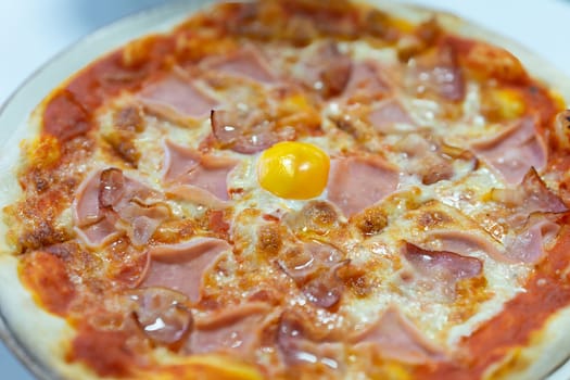 Pizza Carbonara with Bacon, Eggs. High quality photo