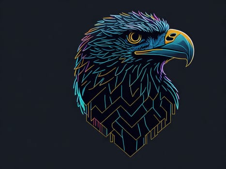 AI generate minimalistic portrait of an isolated head of a bald eagle on a dark background.