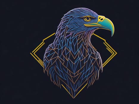 AI generate minimalistic portrait of an isolated head of a bald eagle on a dark background.