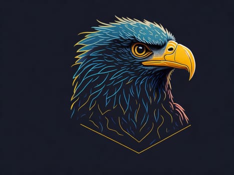 AI generate minimalistic portrait of an isolated head of a bald eagle on a dark background.