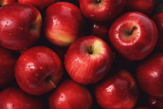 Fresh red apples with water droplets, close-up view.