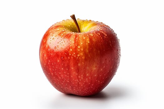 Fresh red apple with dew on white background