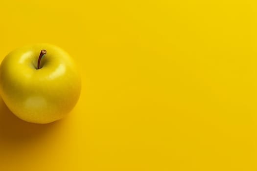 Green apple on yellow background, top left corner placement