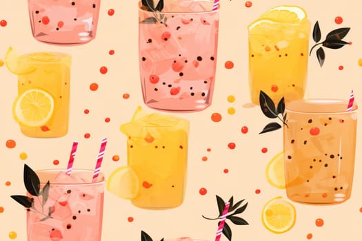 Tropical Citrus Party: Refreshing Lemonade with Fresh Fruits on Seamless Background