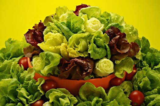 A vibrant bowl of mixed green lettuce and cherry tomatoes.