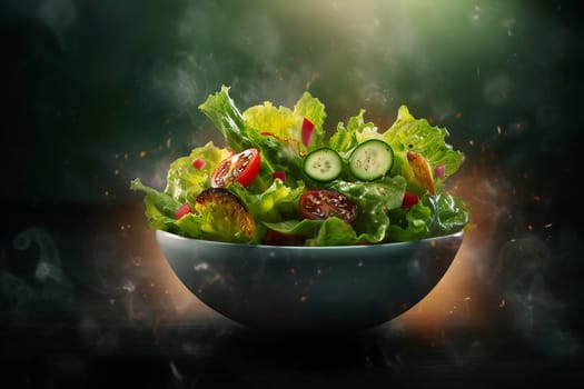 Fresh salad in a bowl with steam around it.