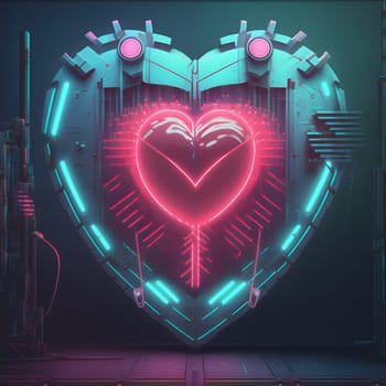 cyberpunk high-tech neon glowing heart, cyber valentines day concept, neural network generated art. Digitally generated image. Not based on any actual scene or pattern.