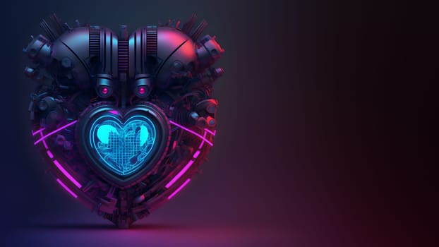 cyberpunk high-tech neon glowing heart, cyber valentines day concept, neural network generated art. Digitally generated image. Not based on any actual scene or pattern.