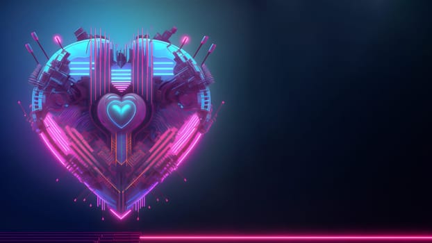 cyberpunk high-tech neon glowing heart, cyber valentines day concept, neural network generated art. Digitally generated image. Not based on any actual scene or pattern.