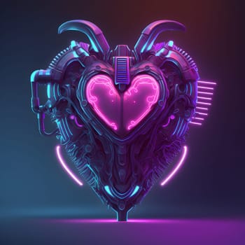 cyberpunk high-tech neon glowing heart, cyber valentines day concept, neural network generated art. Digitally generated image. Not based on any actual scene or pattern.