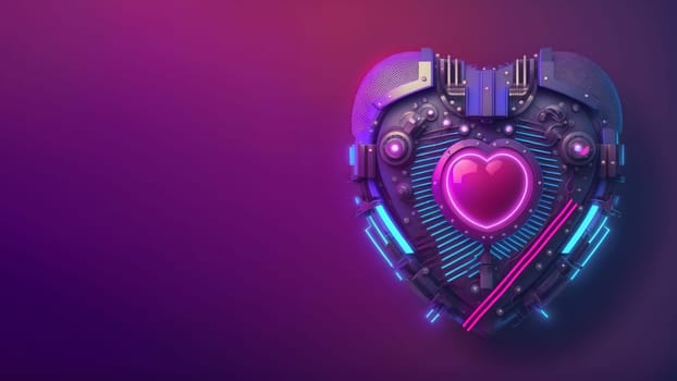 cyberpunk high-tech neon glowing heart, cyber valentines day concept, neural network generated art. Digitally generated image. Not based on any actual scene or pattern.