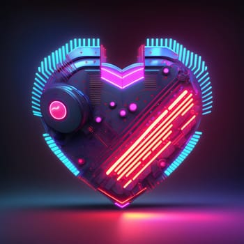 cyberpunk high-tech neon glowing heart, cyber valentines day concept, neural network generated art. Digitally generated image. Not based on any actual scene or pattern.