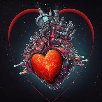 nasa space exploration style heart for cosmic valentines day celebration, neural network generated art. Digitally generated image. Not based on any actual scene or pattern.