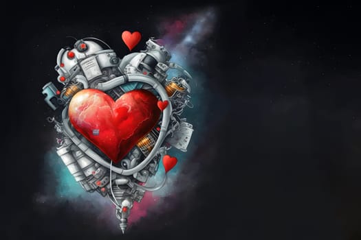 nasa space exploration style heart for cosmic valentines day celebration, neural network generated art. Digitally generated image. Not based on any actual scene or pattern.