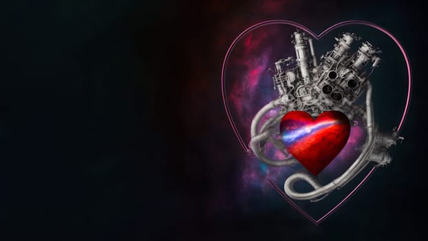 nasa space exploration style heart for cosmic valentines day celebration, neural network generated art. Digitally generated image. Not based on any actual scene or pattern.