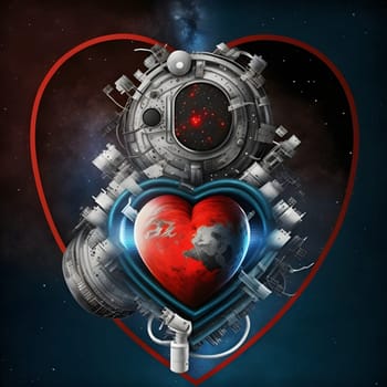 bizarre nasa style valentines day logo, neural network generated art. Digitally generated image. Not based on any actual scene or pattern.