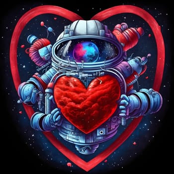 bizarre nasa style valentines day logo, neural network generated art. Digitally generated image. Not based on any actual scene or pattern.