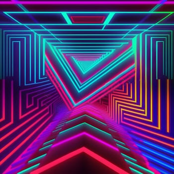 abstract colorful neon geometric lines background, neural network generated art. Digitally generated image. Not based on any actual scene or pattern.